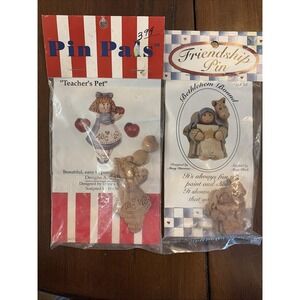 Vintage Lot Of (2) DIY Paint Yourself Sculpted Pins